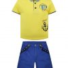 Boy΄s set with polo shirt with print, bermuda, and suspenders