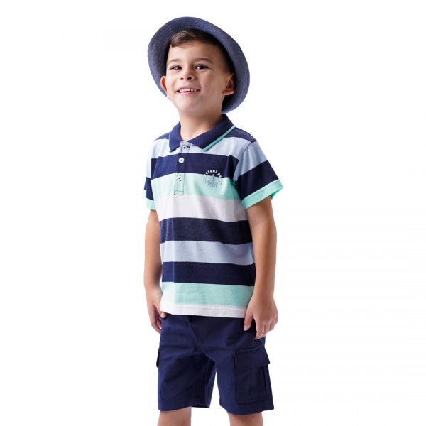 Boy΄s set stripped polo shirt with woven bermuda