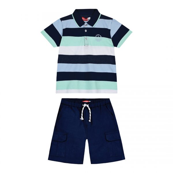 Boy΄s set stripped polo shirt with woven bermuda