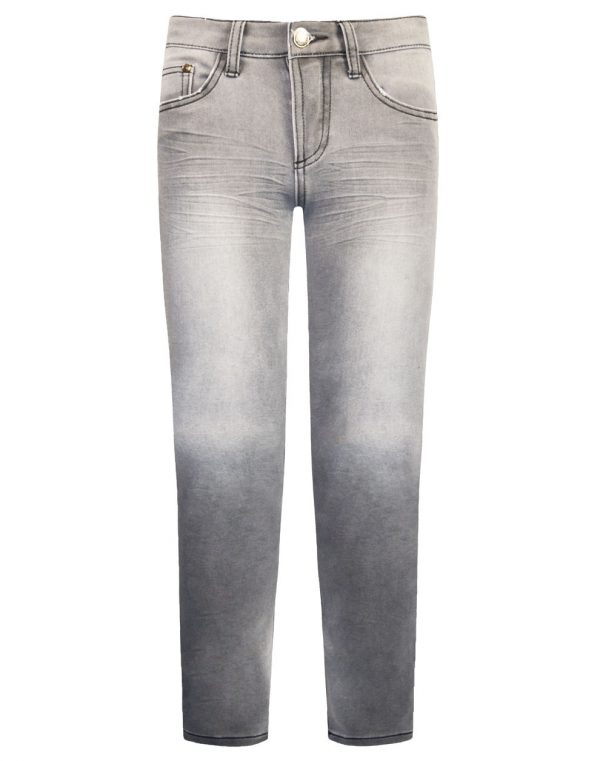 Stretch trousers denim with sandblast and risin effects. With adjustable elastic band inside waist