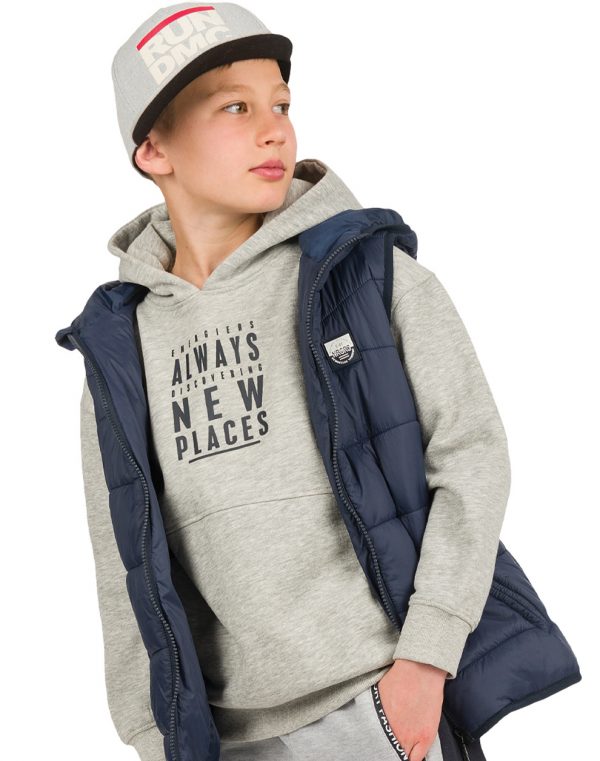 Boy΄s fleece blouse with hood and print on the chest