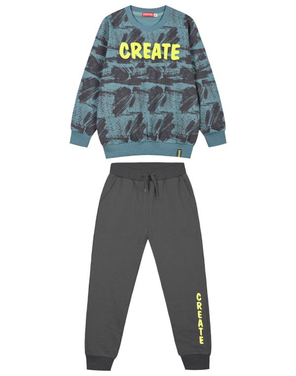 Boy΄s no fluff fleece jogging set with all over print