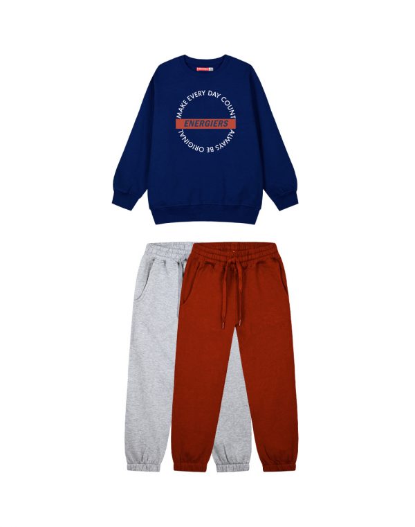 3-piece set sweatshirt for Boys. Includes printed top and 2 plain pants.