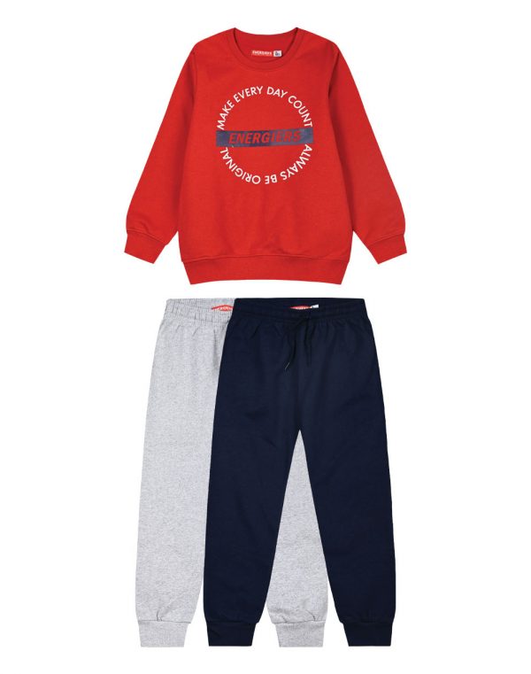 3-piece set sweatshirt for Boys. Includes printed top and 2 plain pants.