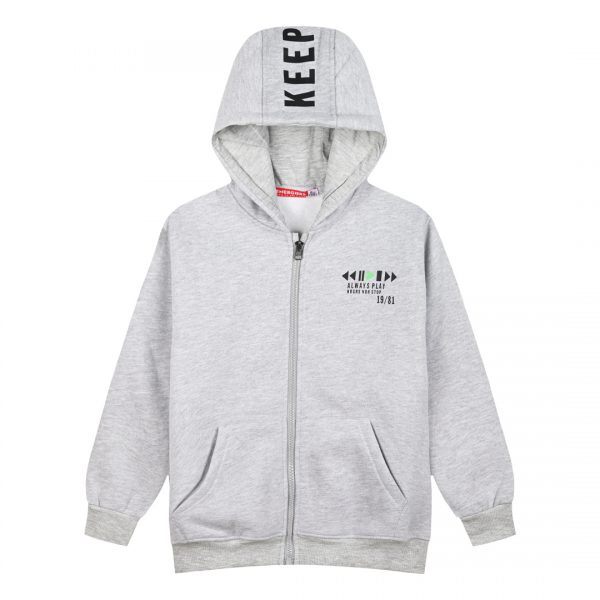 Fleece jacket with hood and print for boys