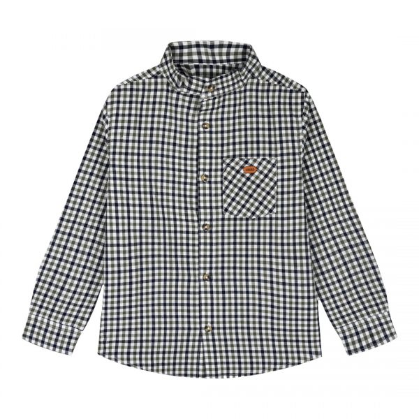 Checkered button up shirt with stand collar for boys