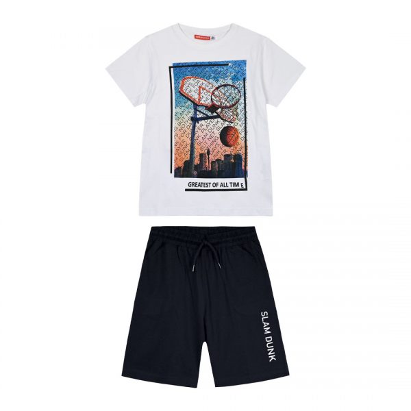 Boy΄s jersey set with print on the shirt and bermuda