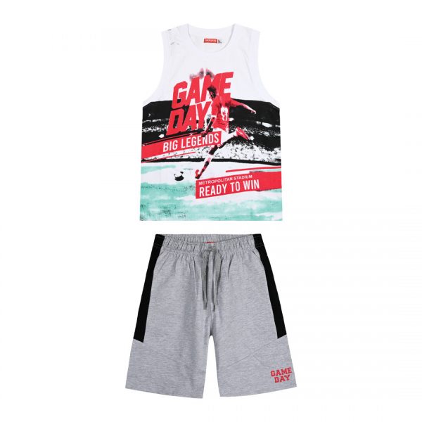 Boy΄s jersey set with print on the shirt and bermuda