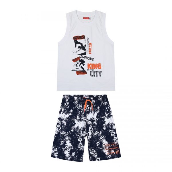 Boy΄s jersey set with print on the shirt and bermuda