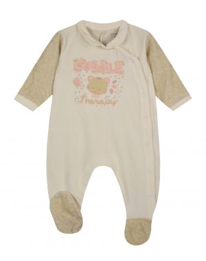 Girl΄s velor bodysuit with print and  easy opening (Age: 0 Months - 12 Months)