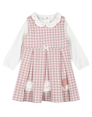 Baby Girl set. Poplin dress with full-length bodysuit (0-18 Months)