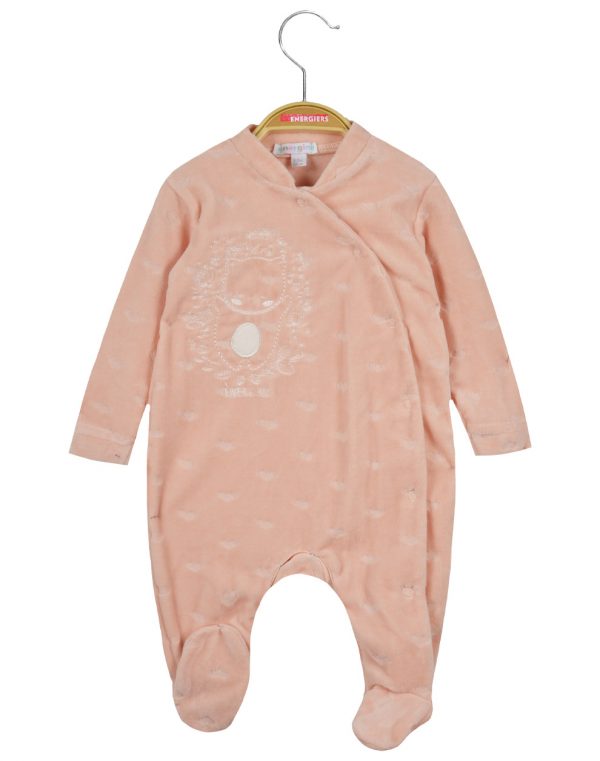 Girl΄s velor bodysuit, easy opening (3 Months - 18 Months)