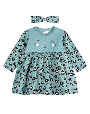 Baby sweatshirt dress with allover print and hair band(3 -18 Months)