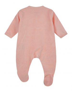 Velour romper with embroidery and snaps on the front for easy access for baby girls (0 - 15 months)