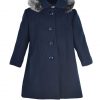 Coat woven straight line with buttons and fair to the hood