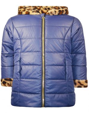 Jacket reversible with fake fur animal print for girl