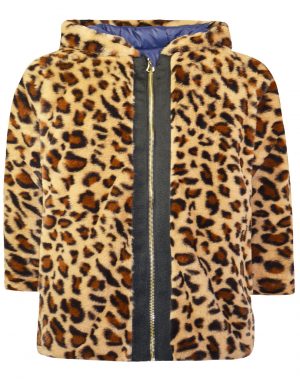 Jacket reversible with fake fur animal print for girl