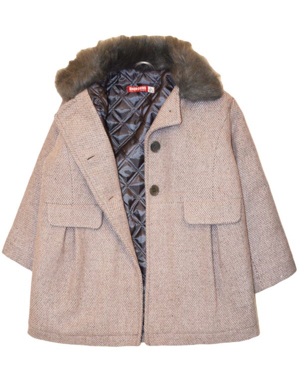 Coat boucle with fake fur collar