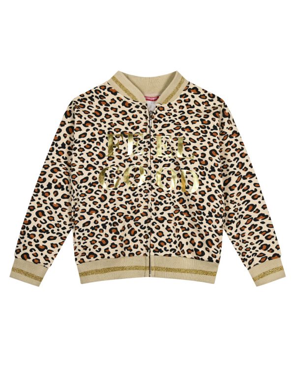 Girl΄s fleece jacket with leopard animal print