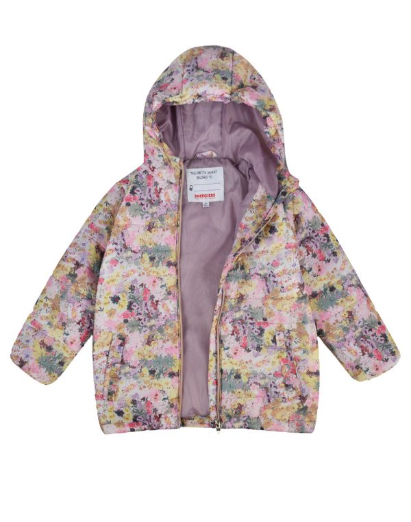 Girl΄s floral print jacket with hood