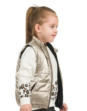 Girl΄s metallic double-faced puffer vest jacket