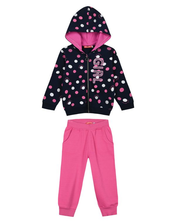 Girl΄s fleece set all over print jacket with hood, and sweatpants