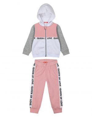 Girl΄s fleece set with jacket and sweatpants with decorative tapes