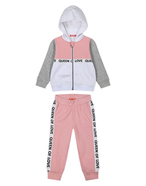 Girl΄s fleece set with jacket and sweatpants with decorative tapes