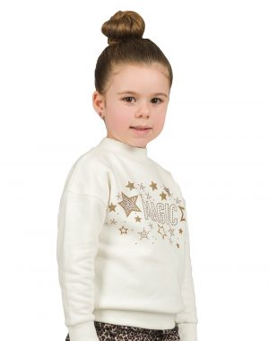 Girl΄s fleece blouse with print and rhinestones