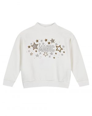 Girl΄s fleece blouse with print and rhinestones