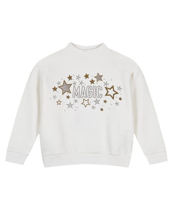 Girl΄s fleece blouse with print and rhinestones