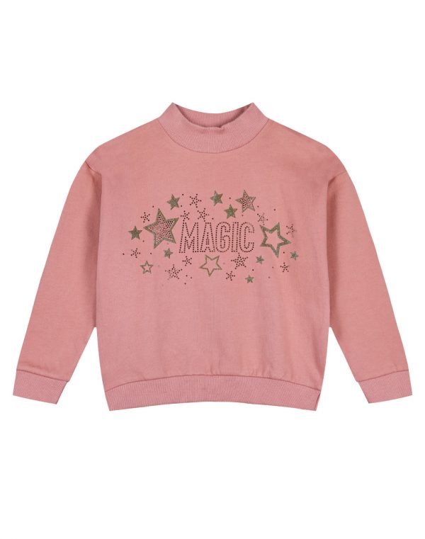 Girl΄s fleece blouse with print and rhinestones