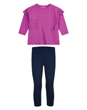 Girl΄s jersey set with polka dot blouse and long leggings