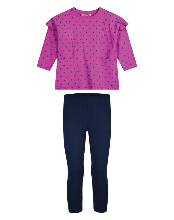 Girl΄s jersey set with polka dot blouse and long leggings