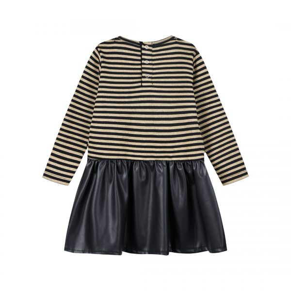 Stripped dress with faux leather for girls