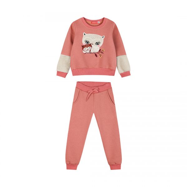 Fleece tracksuit set with embroidery for girls