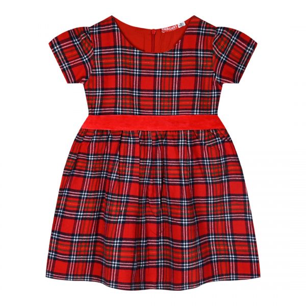 Plaid christmas dress with velvet belt for girls