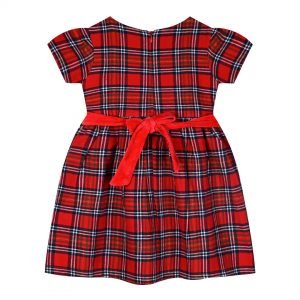 Plaid christmas dress with velvet belt for girls