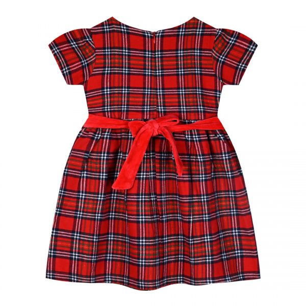 Plaid christmas dress with velvet belt for girls