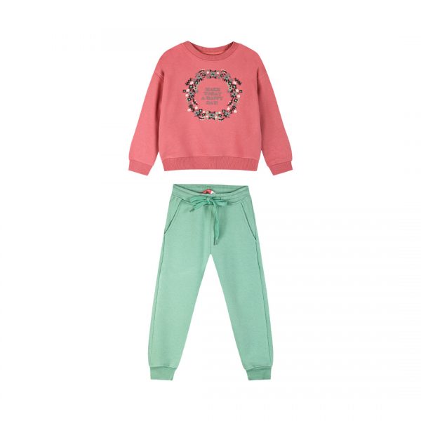 Fleece tracksuit set with embroidery for girls