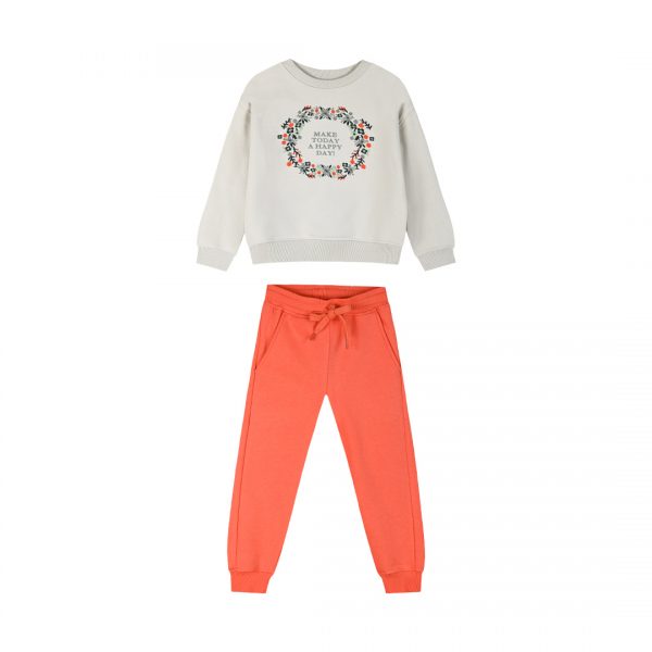 Fleece tracksuit set with embroidery for girls