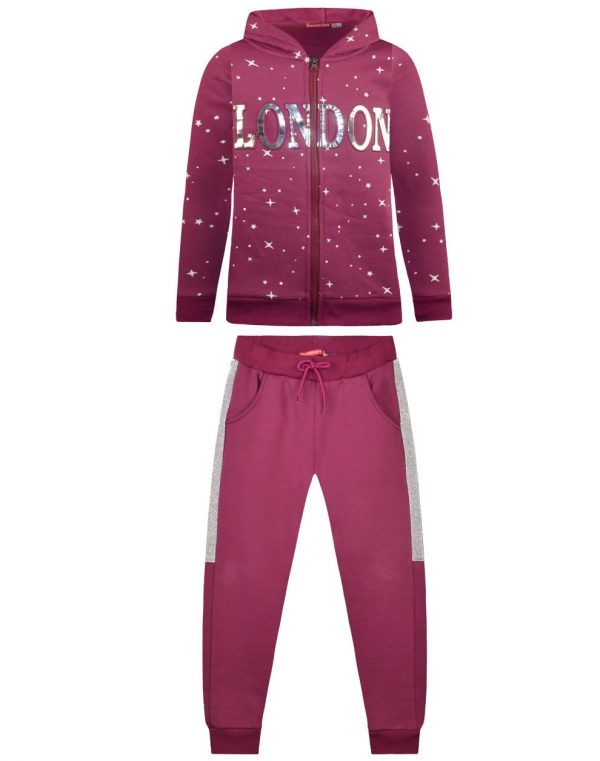 Fleece 2 piece set tracksuit with embosed print for girls