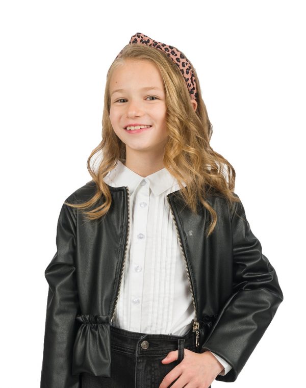 Girl΄s poplin shirt with decorative sewn pleating