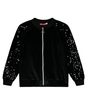 Girl΄s raglan velour jacket and sequins