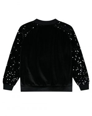 Girl΄s raglan velour jacket and sequins