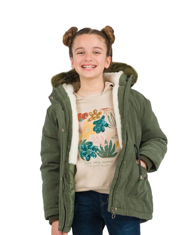 Girl΄s parka with fur trimmed hood