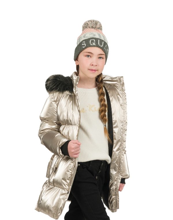 Girl΄s metallic puffer jacket with hood