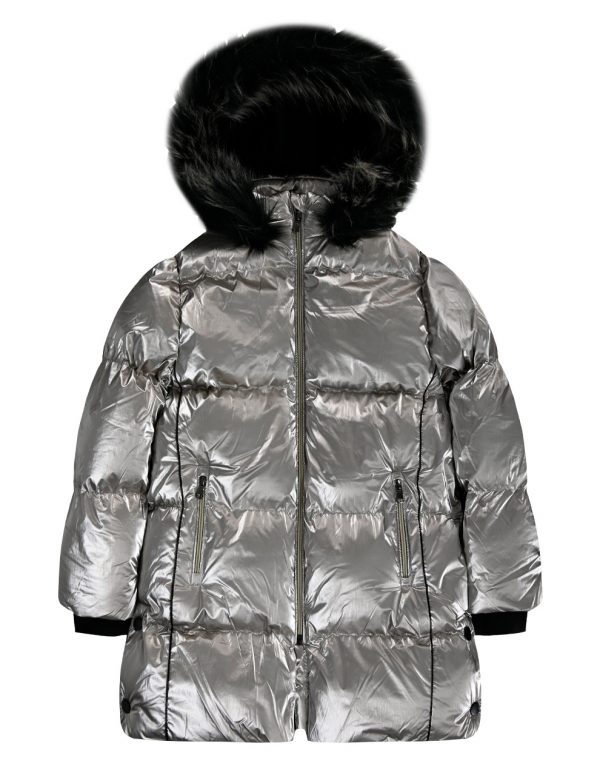 Girl΄s metallic puffer jacket with hood