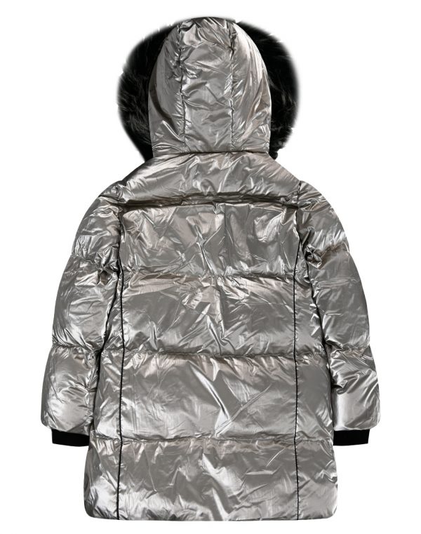 Girl΄s metallic puffer jacket with hood