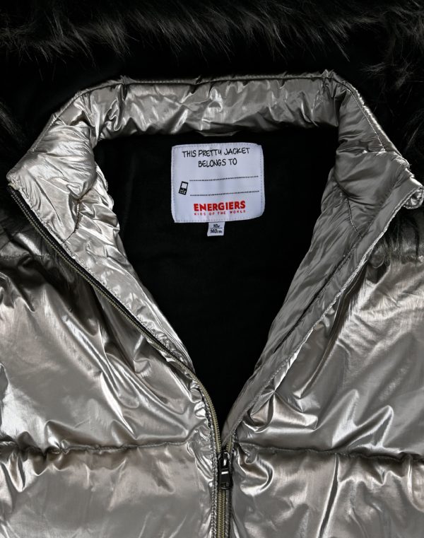 Girl΄s metallic puffer jacket with hood